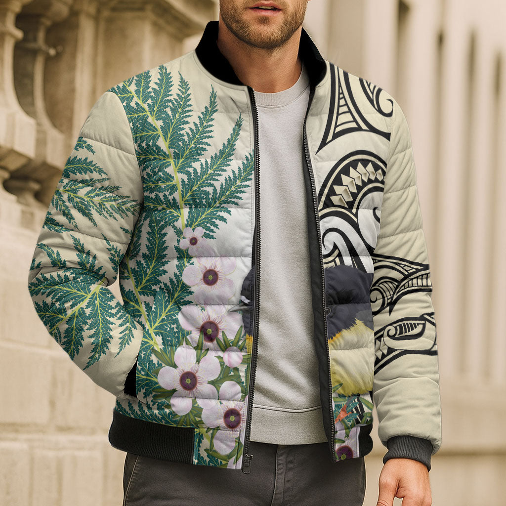 Endemic Tomtit New Zealand Bomber Puffer Jacket Miromiro Manuka Silver Fern Maori Pattern LT14 - Polynesian Pride