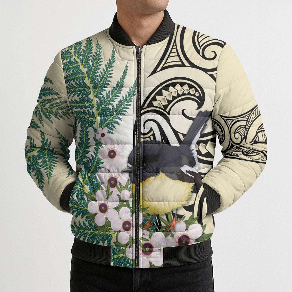 Endemic Tomtit New Zealand Bomber Puffer Jacket Miromiro Manuka Silver Fern Maori Pattern LT14 - Polynesian Pride