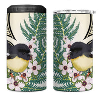 Endemic Tomtit New Zealand 4 in 1 Can Cooler Tumbler Miromiro Manuka Silver Fern Maori Pattern