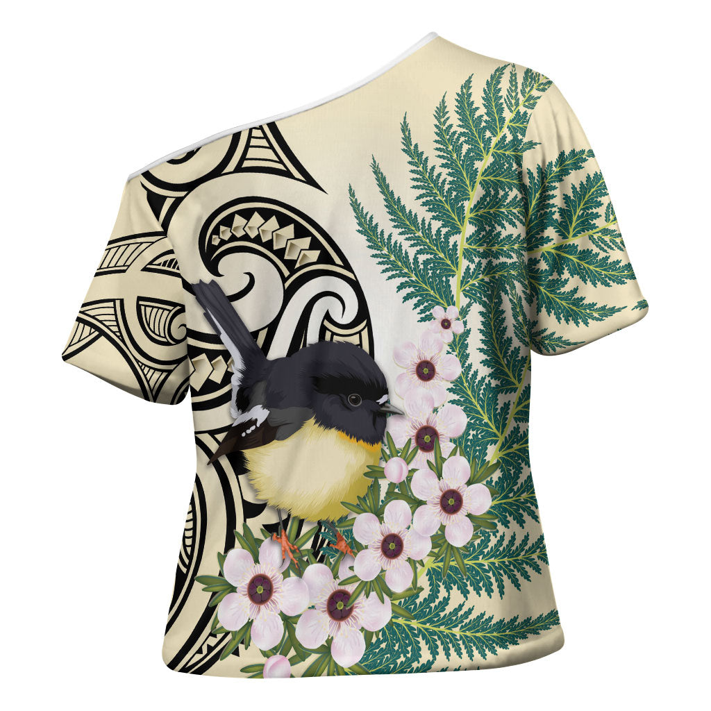 Endemic Tomtit New Zealand Cross Shoulder Shirt Miromiro Manuka Silver Fern Maori Pattern LT14 - Polynesian Pride
