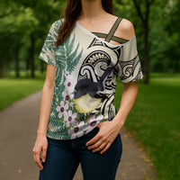 Endemic Tomtit New Zealand Cross Shoulder Shirt Miromiro Manuka Silver Fern Maori Pattern LT14 - Polynesian Pride