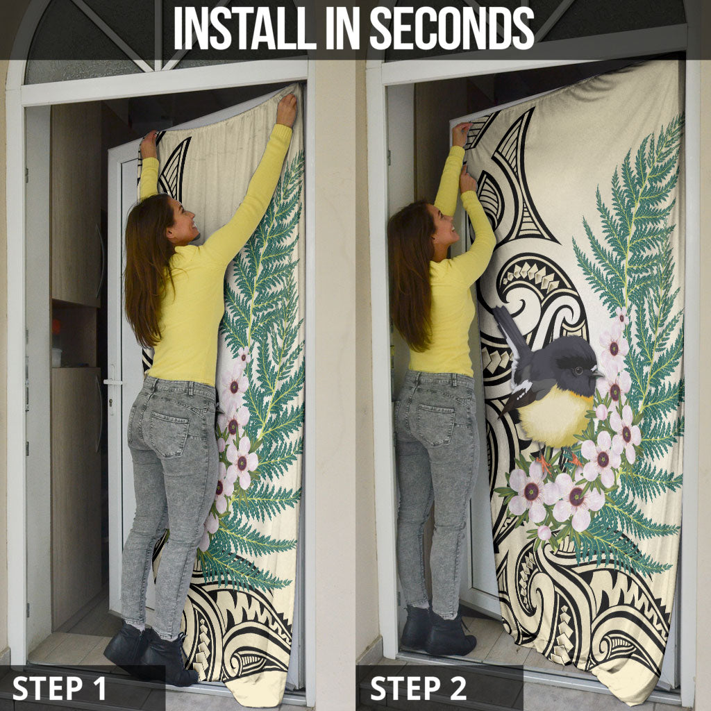 Endemic Tomtit New Zealand Door Cover Miromiro Manuka Silver Fern Maori Pattern LT14 - Polynesian Pride