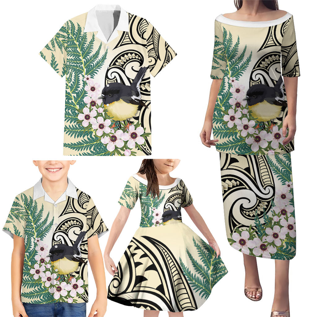 Endemic Tomtit New Zealand Family Matching Puletasi and Hawaiian Shirt Miromiro Manuka Silver Fern Maori Pattern LT14 - Polynesian Pride