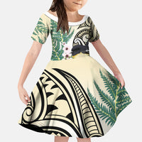 Endemic Tomtit New Zealand Family Matching Short Sleeve Bodycon Dress and Hawaiian Shirt Miromiro Manuka Silver Fern Maori Pattern LT14 Daughter's Dress Cream - Polynesian Pride
