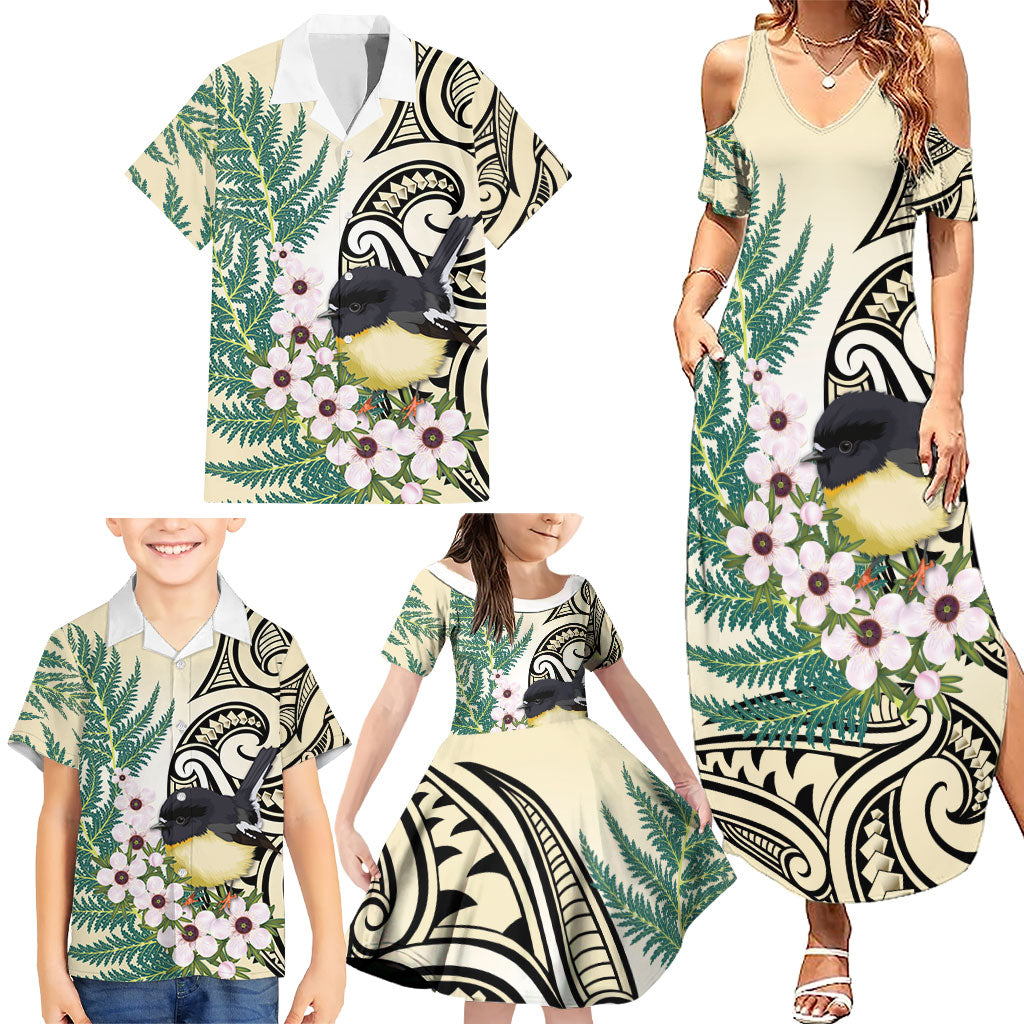 Endemic Tomtit New Zealand Family Matching Summer Maxi Dress and Hawaiian Shirt Miromiro Manuka Silver Fern Maori Pattern LT14 - Polynesian Pride