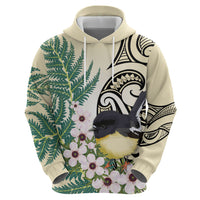 Endemic Tomtit New Zealand Hoodie Miromiro Manuka Silver Fern Maori Pattern