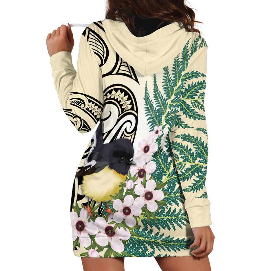 Endemic Tomtit New Zealand Hoodie Dress Miromiro Manuka Silver Fern Maori Pattern LT14 - Polynesian Pride