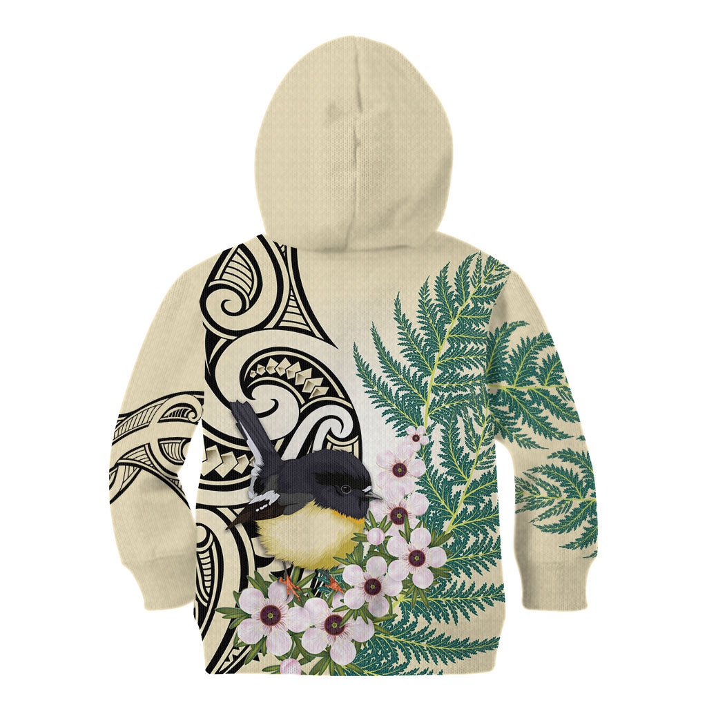 Endemic Tomtit New Zealand Kid Hoodie Miromiro Manuka Silver Fern Maori Pattern LT14 - Polynesian Pride