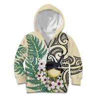 Endemic Tomtit New Zealand Kid Hoodie Miromiro Manuka Silver Fern Maori Pattern LT14 Zip Hoodie Cream - Polynesian Pride