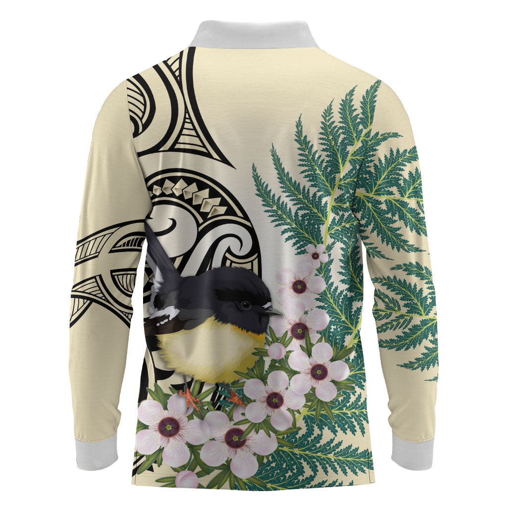 Endemic Tomtit New Zealand Long Sleeve Polo Shirt Miromiro Manuka Silver Fern Maori Pattern LT14 - Polynesian Pride
