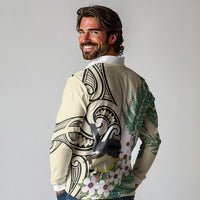 Endemic Tomtit New Zealand Long Sleeve Polo Shirt Miromiro Manuka Silver Fern Maori Pattern LT14 - Polynesian Pride