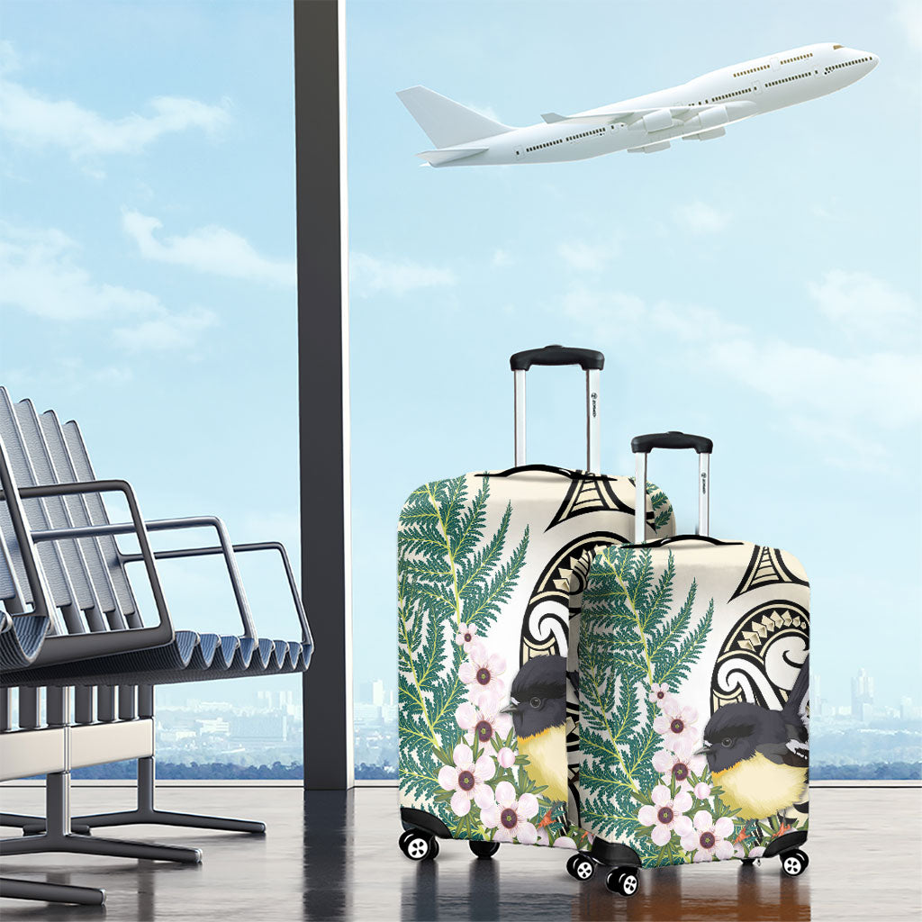 Endemic Tomtit New Zealand Luggage Cover Miromiro Manuka Silver Fern Maori Pattern LT14 - Polynesian Pride