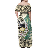 Endemic Tomtit New Zealand Off Shoulder Maxi Dress Miromiro Manuka Silver Fern Maori Pattern LT14 - Polynesian Pride