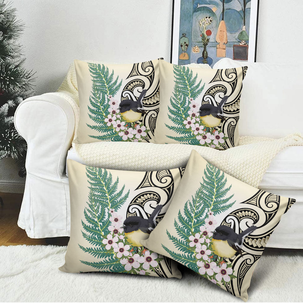 Endemic Tomtit New Zealand Pillow Cover Miromiro Manuka Silver Fern Maori Pattern