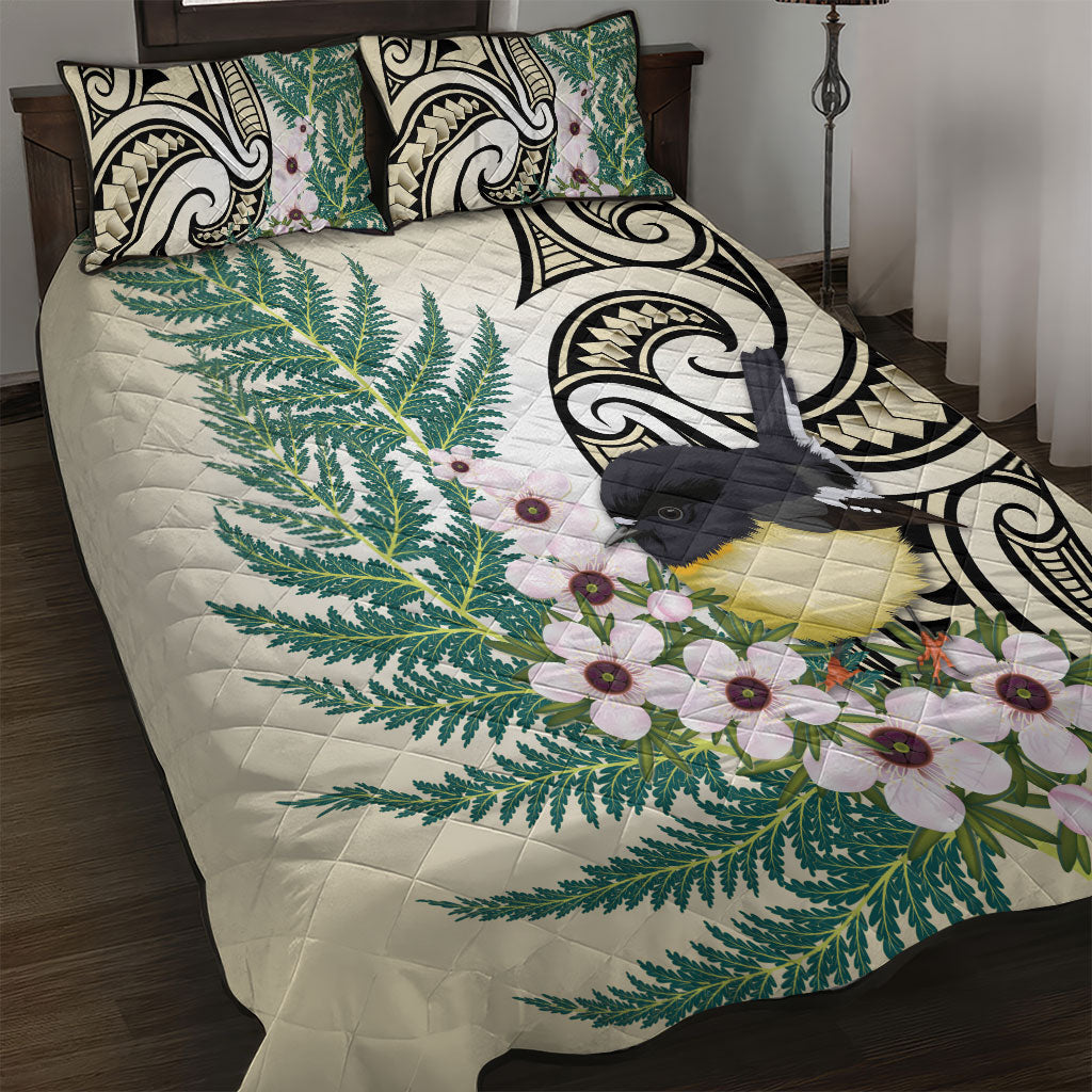 Endemic Tomtit New Zealand Quilt Bed Set Miromiro Manuka Silver Fern Maori Pattern