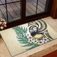 Endemic Tomtit New Zealand Rubber Doormat Miromiro Manuka Silver Fern Maori Pattern