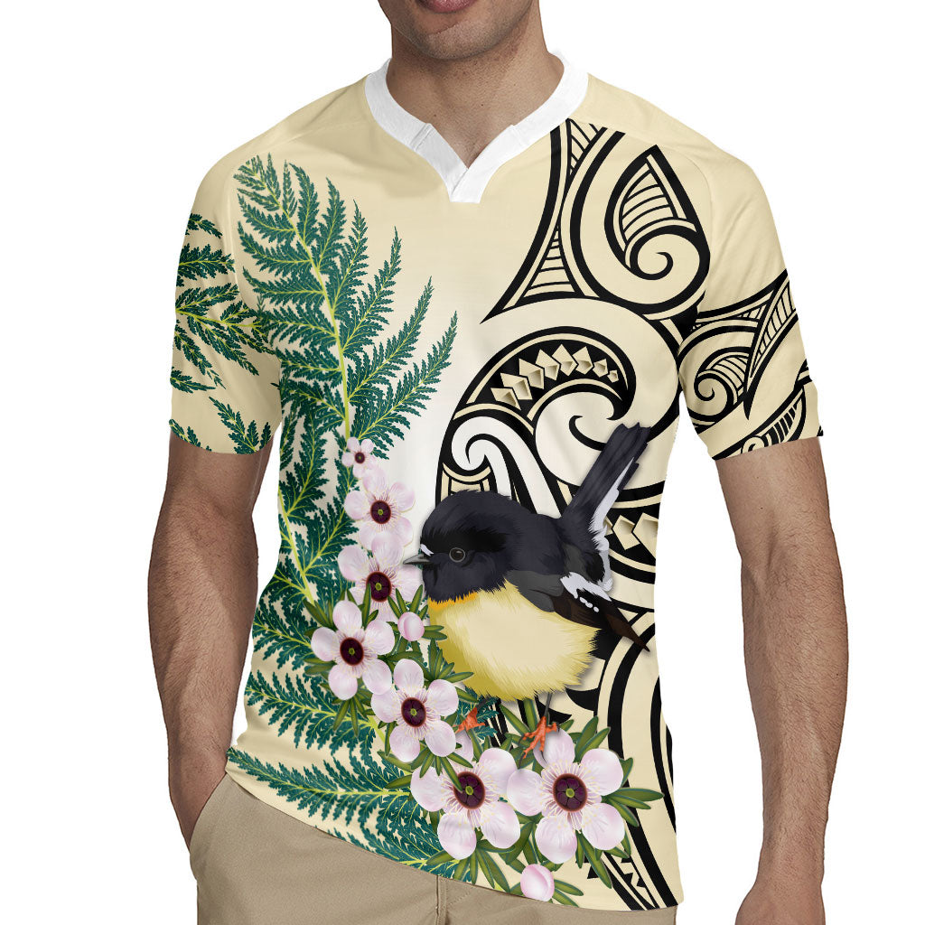 Endemic Tomtit New Zealand Rugby Jersey Miromiro Manuka Silver Fern Maori Pattern