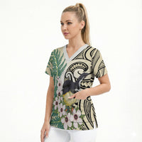 Endemic Tomtit New Zealand Scrub Top Miromiro Manuka Silver Fern Maori Pattern