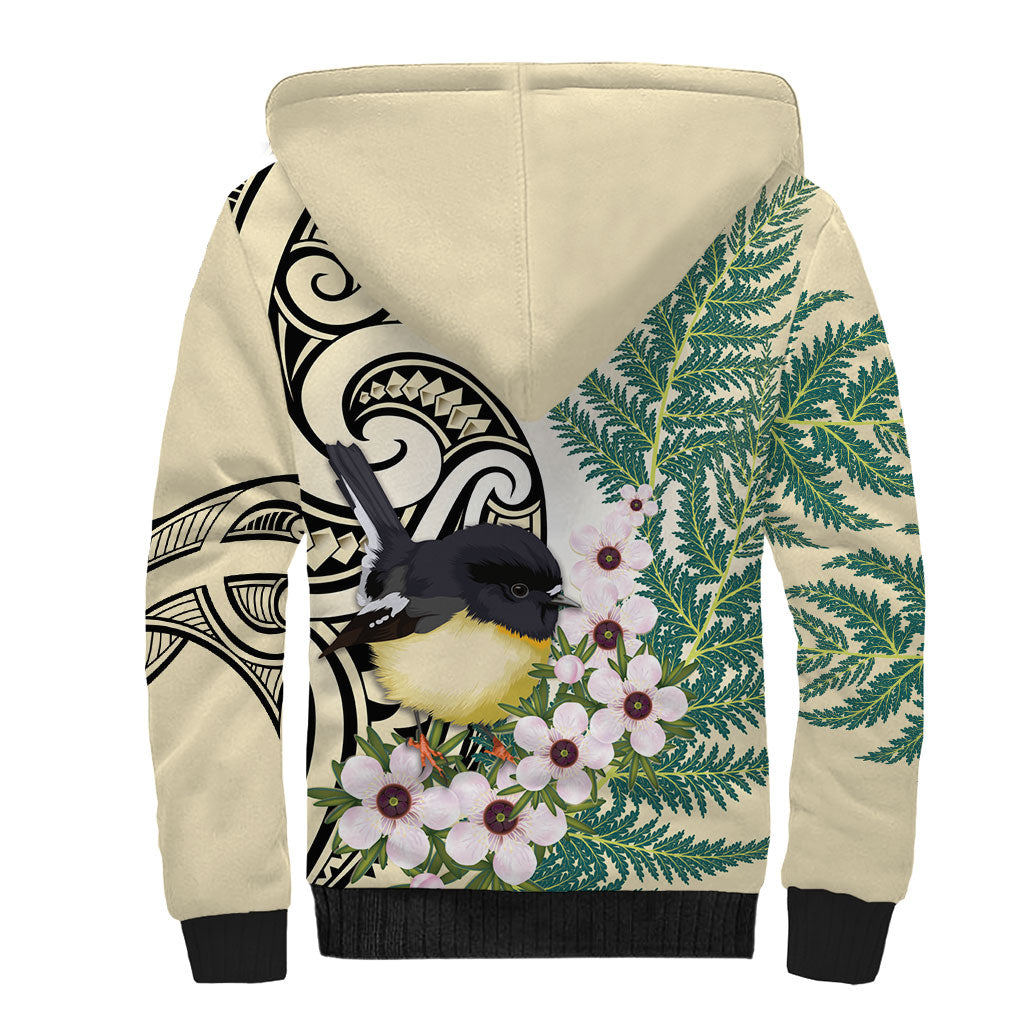 Endemic Tomtit New Zealand Sherpa Hoodie Miromiro Manuka Silver Fern Maori Pattern LT14 - Polynesian Pride