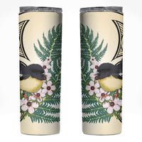Endemic Tomtit New Zealand Skinny Tumbler Miromiro Manuka Silver Fern Maori Pattern LT14 Cream - Polynesian Pride
