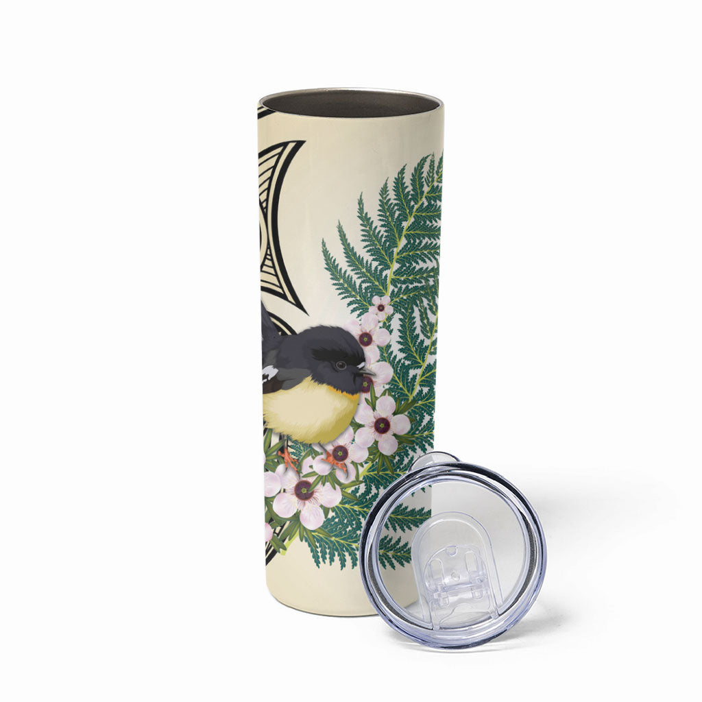 Endemic Tomtit New Zealand Skinny Tumbler Miromiro Manuka Silver Fern Maori Pattern LT14 - Polynesian Pride