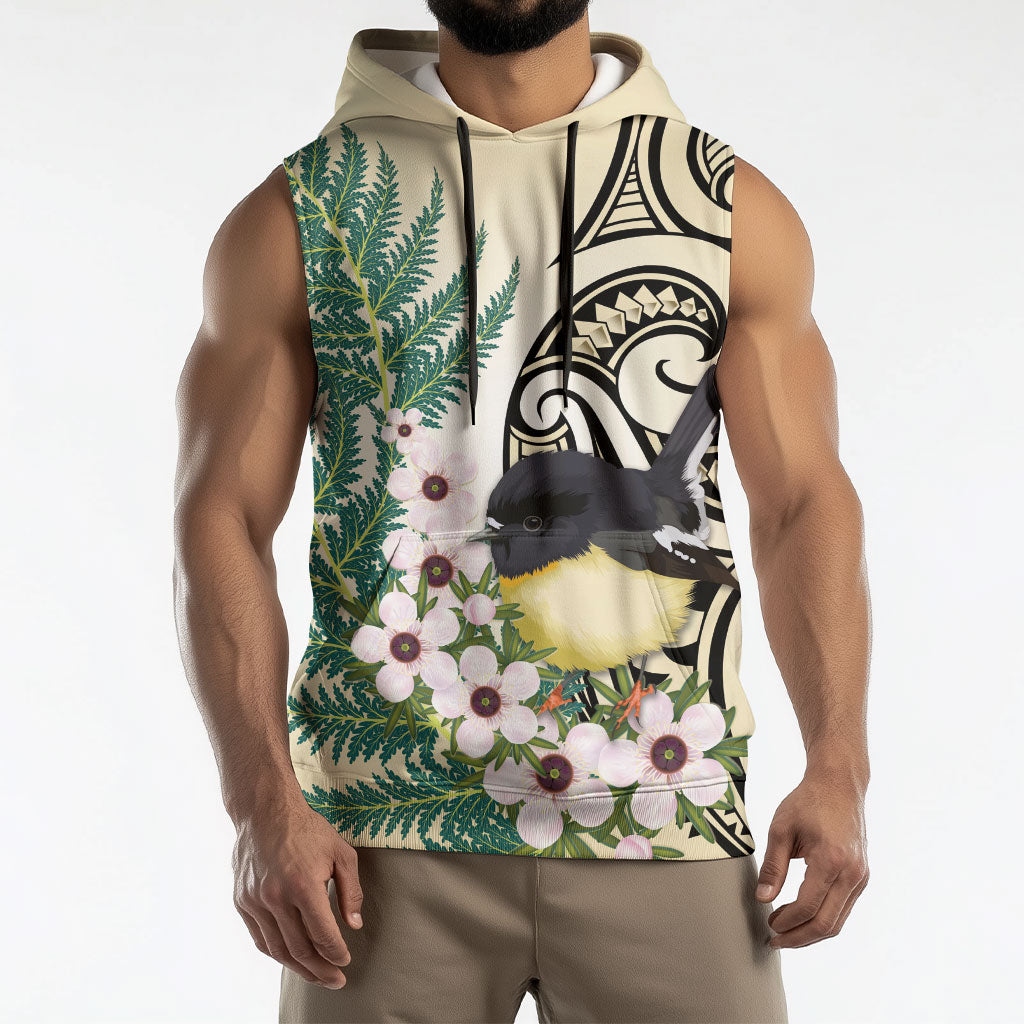 Endemic Tomtit New Zealand Sleeveless Hoodie Miromiro Manuka Silver Fern Maori Pattern LT14 - Polynesian Pride