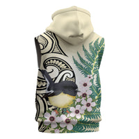 Endemic Tomtit New Zealand Sleeveless Zip Hoodie Miromiro Manuka Silver Fern Maori Pattern