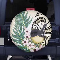 Endemic Tomtit New Zealand Spare Tire Cover Miromiro Manuka Silver Fern Maori Pattern LT14 No hole Cream - Polynesian Pride