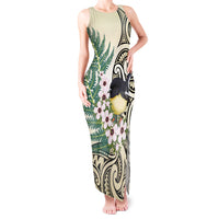 Endemic Tomtit New Zealand Tank Maxi Dress Miromiro Manuka Silver Fern Maori Pattern LT14 Women Cream - Polynesian Pride
