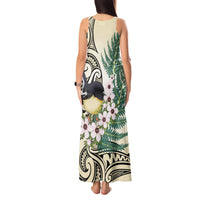 Endemic Tomtit New Zealand Tank Maxi Dress Miromiro Manuka Silver Fern Maori Pattern LT14 - Polynesian Pride