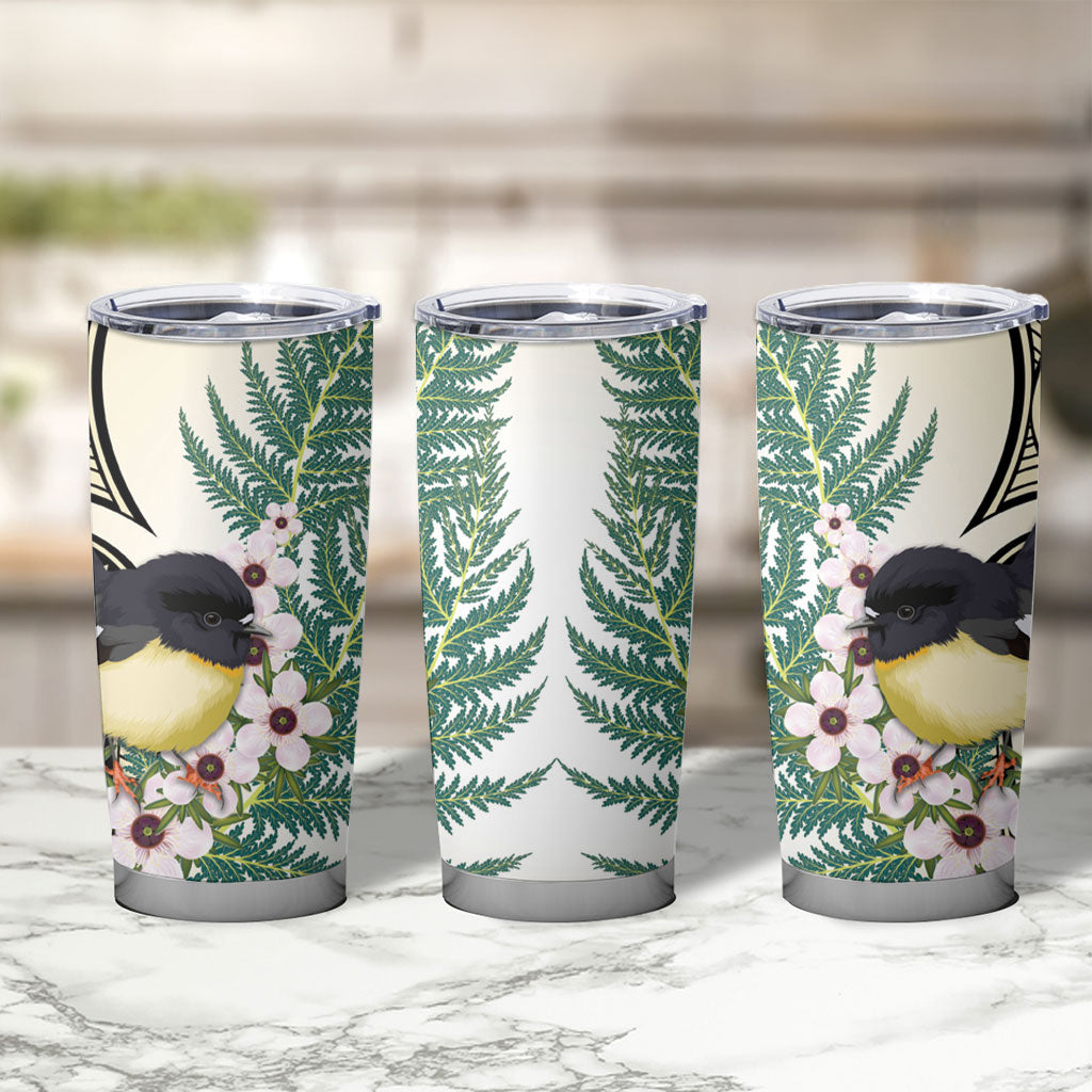 Endemic Tomtit New Zealand Tumbler Cup Miromiro Manuka Silver Fern Maori Pattern LT14 - Polynesian Pride