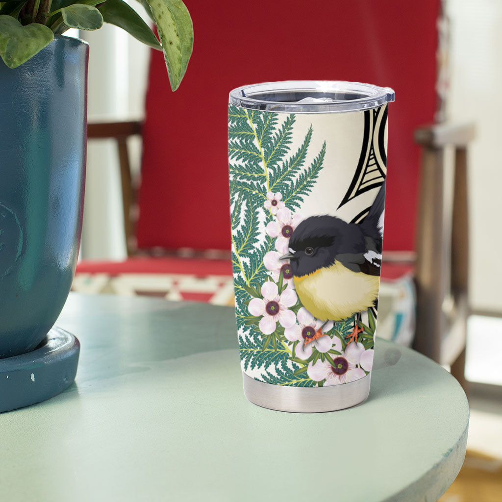 Endemic Tomtit New Zealand Tumbler Cup Miromiro Manuka Silver Fern Maori Pattern LT14 - Polynesian Pride
