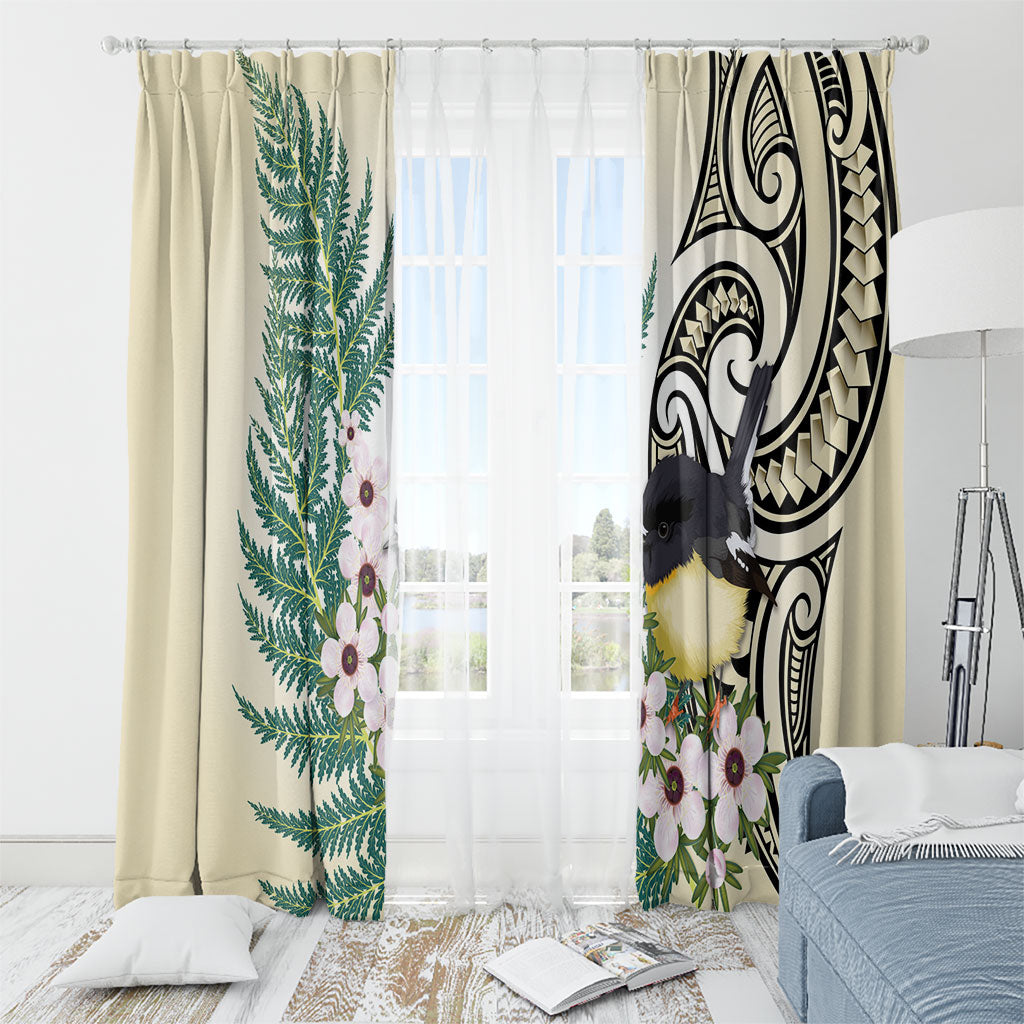 Endemic Tomtit New Zealand Window Curtain Miromiro Manuka Silver Fern Maori Pattern
