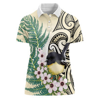Endemic Tomtit New Zealand Women Polo Shirt Miromiro Manuka Silver Fern Maori Pattern LT14 Female Cream - Polynesian Pride