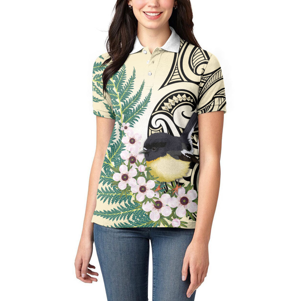 Endemic Tomtit New Zealand Women Polo Shirt Miromiro Manuka Silver Fern Maori Pattern LT14 - Polynesian Pride