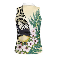 Endemic Tomtit New Zealand Women Sleeveless Polo Shirt Miromiro Manuka Silver Fern Maori Pattern