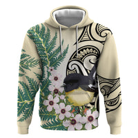 Endemic Tomtit New Zealand Zip Hoodie Miromiro Manuka Silver Fern Maori Pattern LT14 Pullover Hoodie Cream - Polynesian Pride