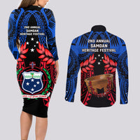 Samoa Couples Matching Long Sleeve Bodycon Dress and Long Sleeve Button Shirts Heritage Festival Samoan Tattoo With Ula Fala Kava Bowl LT14 - Polynesian Pride