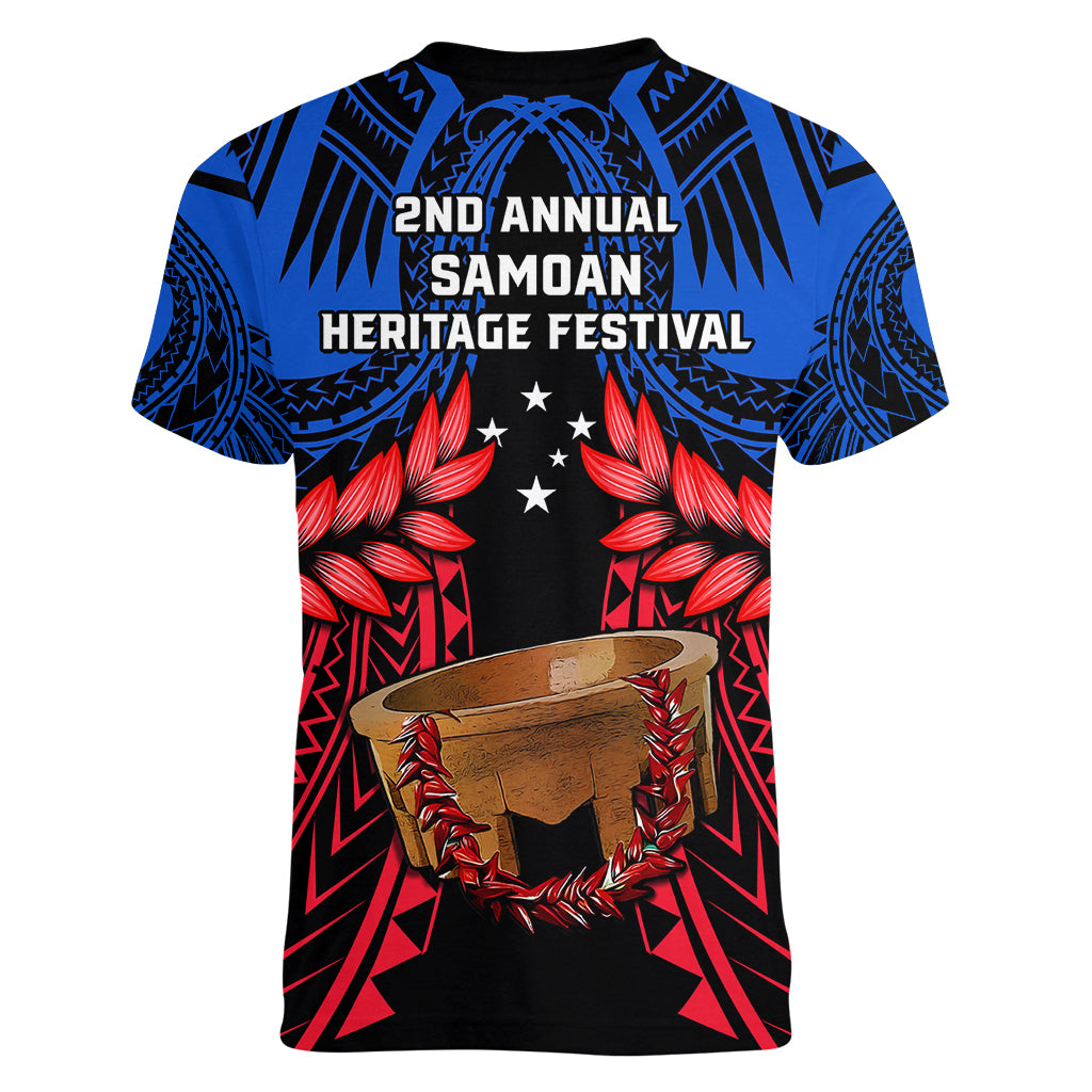 Samoa Women V Neck T Shirt Heritage Festival Samoan Tattoo With Ula Fala Kava Bowl LT14 - Polynesian Pride