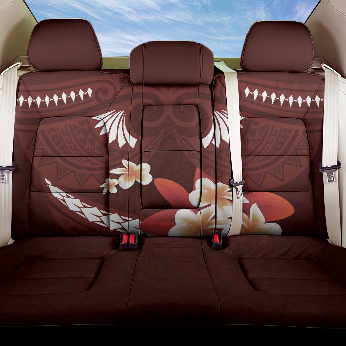 Oxblood Polynesia Back Car Seat Cover Tribal Pattern Tropical Frangipani