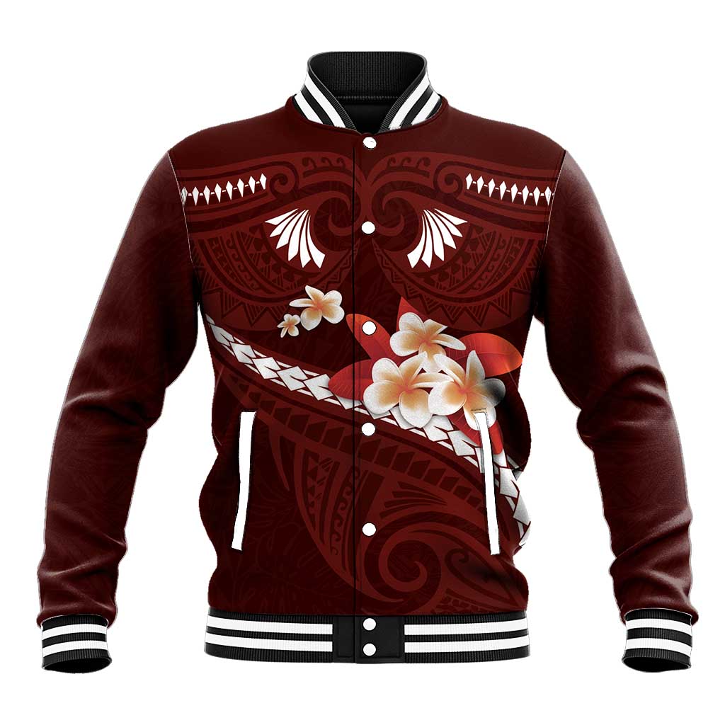 Oxblood Polynesia Baseball Jacket Tribal Pattern Tropical Frangipani LT14 Unisex Oxblood - Polynesian Pride