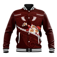 Oxblood Polynesia Baseball Jacket Tribal Pattern Tropical Frangipani LT14 Unisex Oxblood - Polynesian Pride