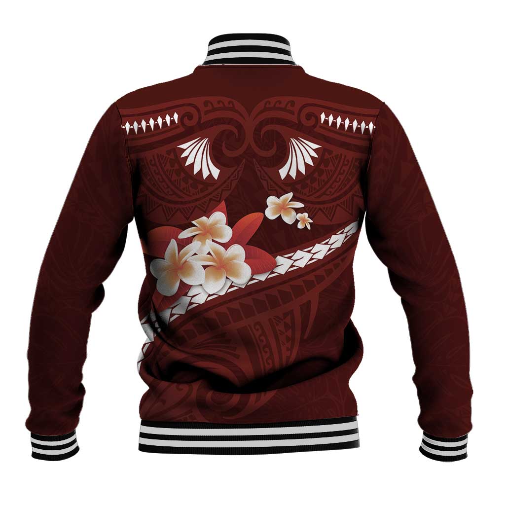 Oxblood Polynesia Baseball Jacket Tribal Pattern Tropical Frangipani LT14 - Polynesian Pride