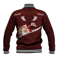 Oxblood Polynesia Baseball Jacket Tribal Pattern Tropical Frangipani LT14 - Polynesian Pride