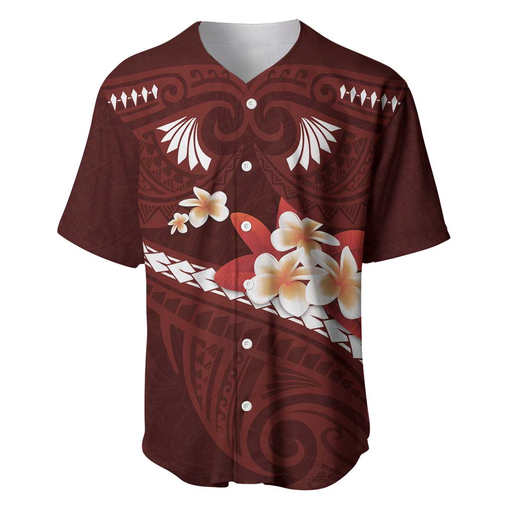 Oxblood Polynesia Baseball Jersey Tribal Pattern Tropical Frangipani LT14 Oxblood - Polynesian Pride