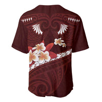 Oxblood Polynesia Baseball Jersey Tribal Pattern Tropical Frangipani LT14 - Polynesian Pride