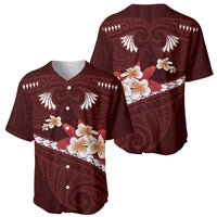 Oxblood Polynesia Baseball Jersey Tribal Pattern Tropical Frangipani LT14 - Polynesian Pride