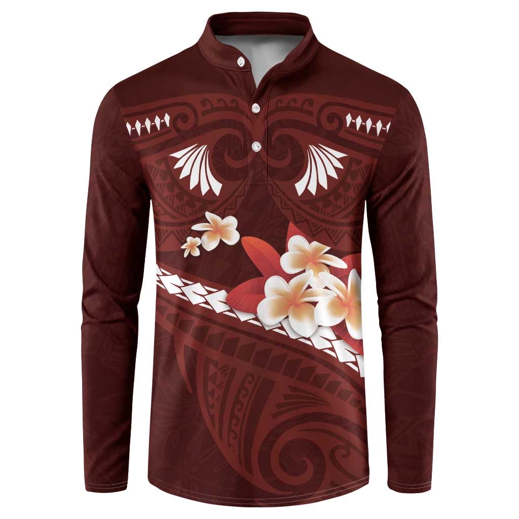 Oxblood Polynesia Button Sweatshirt Tribal Pattern Tropical Frangipani LT14 Oxblood - Polynesian Pride