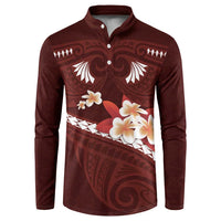 Oxblood Polynesia Button Sweatshirt Tribal Pattern Tropical Frangipani LT14 Oxblood - Polynesian Pride
