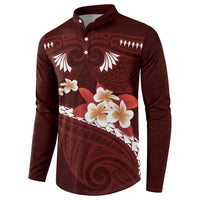 Oxblood Polynesia Button Sweatshirt Tribal Pattern Tropical Frangipani LT14 - Polynesian Pride